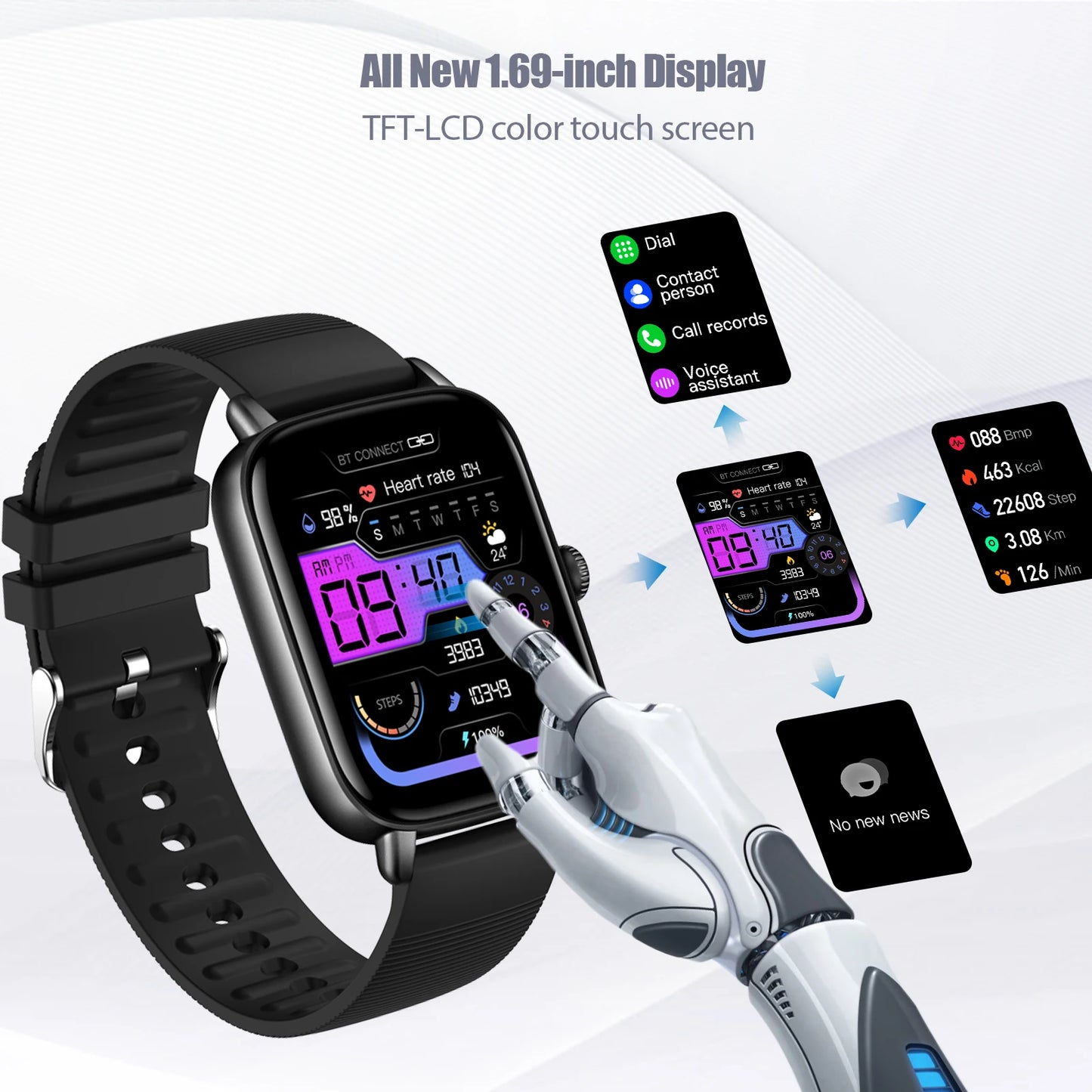 EIGIIS 2025 Smart Watch for Men Women Fitness Tracker with Heart Rate Sleep Monitor Activity Tracker 1.69" HD Waterproof Watch