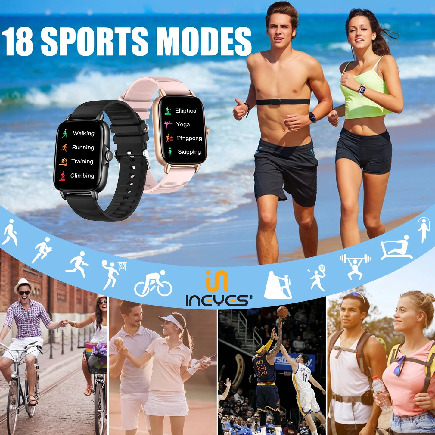 EIGIIS 2025 Smart Watch for Men Women Fitness Tracker with Heart Rate Sleep Monitor Activity Tracker 1.69" HD Waterproof Watch