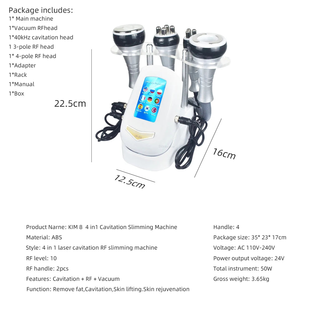 Four-in-one ultrasonic slimming and beauty instrument, 40K beauty massage instrument, skin tightening and lifting vacuum suction
