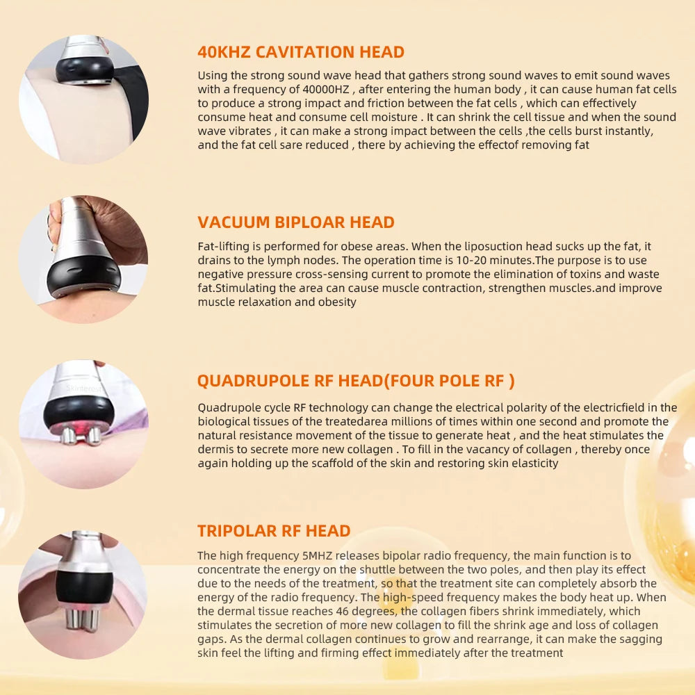 Four-in-one ultrasonic slimming and beauty instrument, 40K beauty massage instrument, skin tightening and lifting vacuum suction